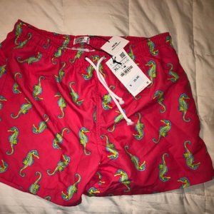 Zara Man Men's Size XL Peach Seahorse Swim Trunks